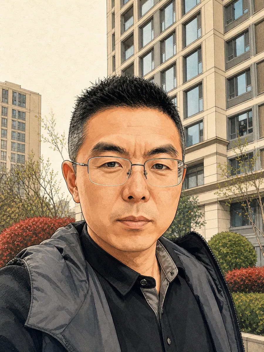 根据大飞哥公开现场画面绘制的卡通人物肖像